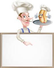 Canvas Print - Hotdog Cartoon Chef Pointing