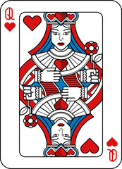 Leinwandbilder - Playing Card Queen of Hearts Red Blue and Black