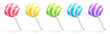 Set of colorful sweet striped cute lollipops isolated on white background. Multicolored round candies on stick in cartoon style. Candy icon set. 3d vector illustration