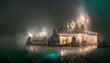 AI generated image of an ancient mystical Hindu Lord Shiva shore temple made of crystal glass