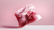 3d render, abstract background with falling crumpled rose pink textile and folded cloth, fashion wallpaper with waving fabric layers, red pink gradient