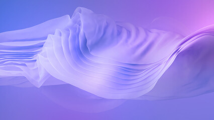 Wall Mural - 3d render, abstract violet background, many layers of floating veil, flowing drapery macro, wavy fashion wallpaper with silky textile
