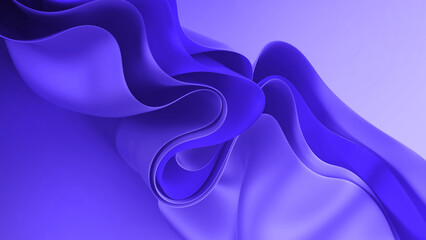 Wall Mural - 3d render, abstract violet blue background with layered textile, folded cloth macro, wavy fashion wallpaper