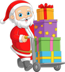 Sticker - The Santa claus is carrying gifts with a trolley and moving