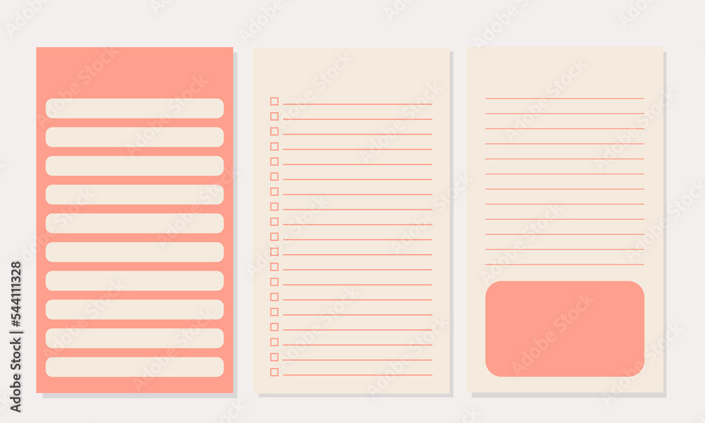 Set of minimalist planners. Checklist template. Cute and simple printable to do list. Bullet Journal. Digital Planner. Realistic vector illustration.