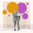 Leinwandbild Motiv Girlfriends. Contemporary art collage. Two women with color speech bubble, copy space instead heads over abstract background. Concept of vintage retro style, surrealism, imagination, ad.