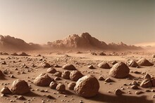 Base On Mars, First Colonization, Martian Colony In Desert Landscape On The Red Planet (3d Space Illustration Banner)