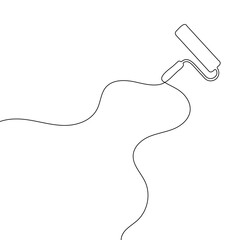 Wall Mural - continuous linear drawing of paint roller. repair concept. one line drawn background. vector illustr