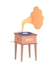 Poster - Gramophone for playing music semi flat color vector object. Editable element. Full sized item on white. Festive decorating simple cartoon style illustration for web graphic design and animation