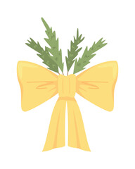 Poster - Large yellow ribbon bow semi flat color vector object. Editable element. Full sized item on white. Christmas festive decorating simple cartoon style illustration for web graphic design and animation