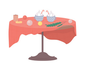 Poster - Festive table with Christmas ornaments, food semi flat color vector object. Editable element. Full sized item on white. Simple cartoon style illustration for web graphic design and animation