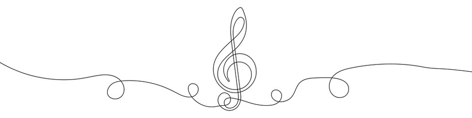 Poster - continuous line drawing of treble clef. music note one line icon. one line drawing background. vecto