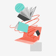 © Lustre Art Group  - Contemporary art collage. Conceptual image. Paper books falling down into laptop symbolizing popularity of online information search