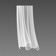 Window curtains for home interior design, isolated sheer voile or tulle for house. White thin fabric or net blew by wind. Vector in realistic style, transparent background