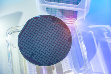 Canvas Print - silicon wafers have a silicon dioxide coating sitting in a quartz wafer boat or tray