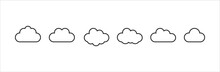 Clouds Line Icon Set. Cloud Outline Vector Icons In Various Shape. Symbol For Forecast And Online Data Storage. Simple Flat Design Style. Isolated Illustration In White Background.