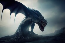 A Digital Illustration Artwork Of Mythical Dragon, A Large Reptile In An Epic Painting With Cinematic Background
