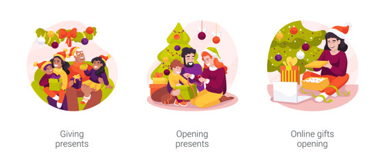 Wall Mural - Christmas presents isolated cartoon vector illustration set