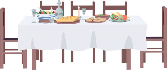 Poster - Dining table semi flat color raster object. Full sized item on white. Interior item. Part of house arrangement simple cartoon style illustration for web graphic design and animation