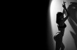 © Andrii Lysenko - Black and white silhouette of young sexy woman in lingerie. Female model posing in studio wearing underwear