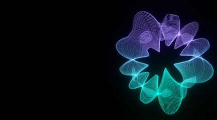Poster - Futuristic colorful sphere of lines. Network connection big data. Abstract technology background. Place for text. 3d rendering.