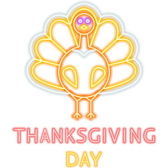 Canvas Print - Thanksgiving Day Turkey Neon Label. Illustration of Fall Promotion.