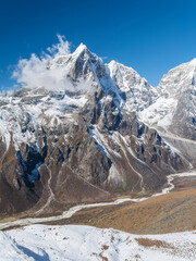 Wall Mural - view to mountain with clouds and river in autumn day in nepal