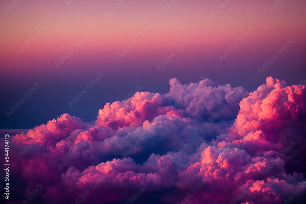 colorful pink and purple clouds at sunset as seen from an airplane ...