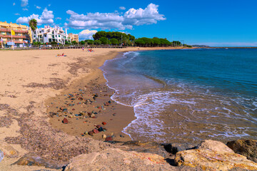 Sticker - Cavet beach Cambrils Spain Costa Dorada Catalonia one of the beautiful beaches on the Golden coast