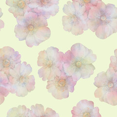  Seamless repeating floral pattern - pink apple tree flowers. Watercolor illustration, abstract background.