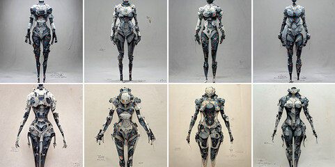 sci-fi female robot, character design, marble, intricate detailed, marble, just body