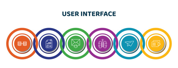 Poster - editable thin line icons with infographic template. infographic for user interface concept. included data collection, data analytics content, mail inbox, data connection, flying origami airplane,
