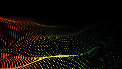 Wall Mural - Digital wave with halftone dots on the dark background. Dimming effect. 3D rendering.