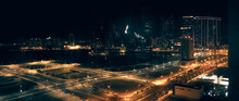 Panoramic View From Marina Heights 2 Building 6 To Coast And City Skyscrapers At Night From Rented Apartment. Accommodation In UAE And Incredible Window Views
