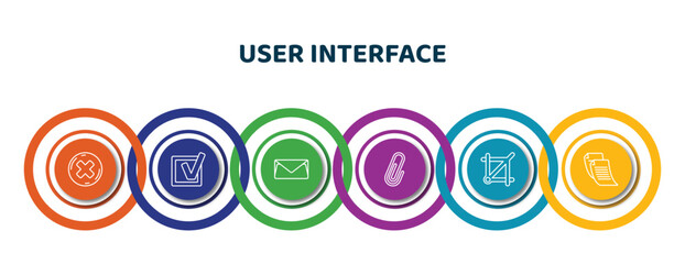 Poster - editable thin line icons with infographic template. infographic for user interface concept. included round delete button, check box, letter envelope, shaped paper clip, crop button, written paper