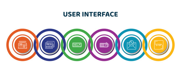 Poster - editable thin line icons with infographic template. infographic for user interface concept. included digital certificate, news report, help web button, battery loaded, new email envelope, square