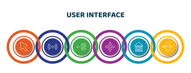 Poster - editable thin line icons with infographic template. infographic for user interface concept. included cursor arrow, , text out, move arrows, hall, archer icons.