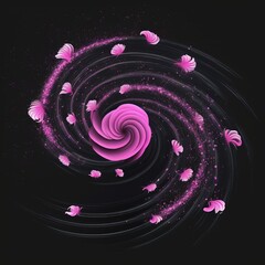 Poster - Gently pink flower in the center of the wind funnel, delicate petals swirl nearby on a dark background 3d illustration
