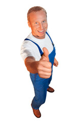 Wall Mural - craftsman series: sympathetic workman, gives thumbs up, job done.