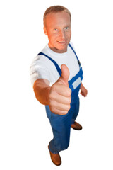 Wall Mural - craftsman series: sympathetic workman, gives thumbs up, job done.