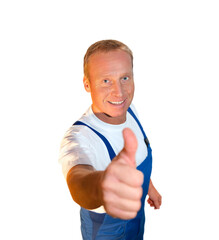 Wall Mural - craftsman series: sympathetic workman, gives thumbs up, job done.