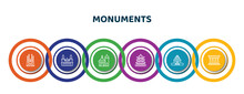 Editable Thin Line Icons With Infographic Template. Infographic For Monuments Concept. Included , Saint Paul, Blue Domed Church, Summer Palace, Konark Sun Temple, Pompeii Icons.