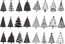 Christmas Tree Vector Bundle SVG 24 Original Trees Black And White