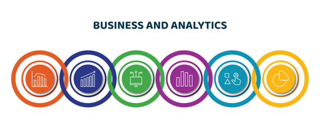 Poster - editable thin line icons with infographic template. infographic for business and analytics concept. included bars chart analysis, increasing stocks, connected data, bar stats, variety, chart pie