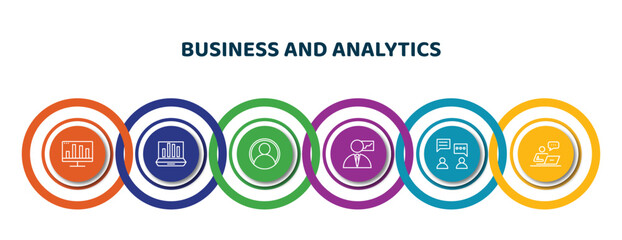 Poster - editable thin line icons with infographic template. infographic for business and analytics concept. included bars graphic on screen, laptop with analysis, accounting, businessman analysis,