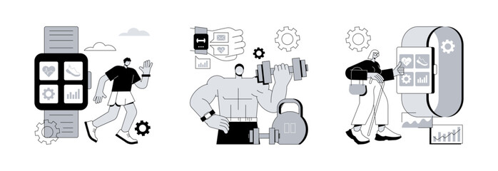 Poster - activity tracking abstract concept vector illustration set. healthcare trackers wearables and sensor