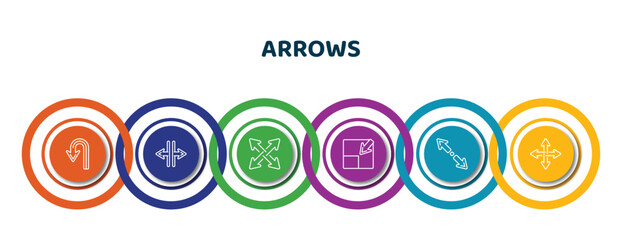 Poster - editable thin line icons with infographic template. infographic for arrows concept. included u turn arrow, horizontal resize, expad arrows, minimize arrows, diagonal resize, move icons.