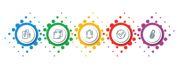 Poster - editable thin line icons with infographic template. infographic for user interface concept. included power bank, new tab button, alarm button, tick box, shaped paper clip icons.