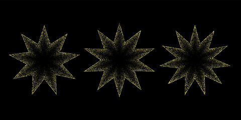 Poster - Dotted grain stars set. Shiny stippled shapes collection. Various noise textured asterisks. Different dot work stellar forms. Vector stochastic. 