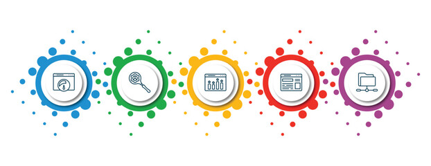 Poster - editable thin line icons with infographic template. infographic for search engine optimization concept. included speed, search engine, ranking, site, shared folder icons.